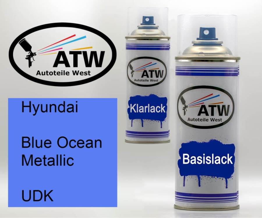 Hyundai, Blue Ocean Metallic, UDK: 400ml Sprühdose + 400ml Klarlack - Set, von ATW Autoteile West.